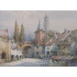 Noel Harry Leaver ARCA (1889-1951), watercolour, continental town scene, signed, 11" x 15", framed.
