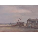 Andrew King (Norwich School), oil on board, fishing beach scene, signed, 10" x 14", framed.