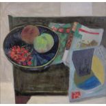 Japanese oil on canvas, modernist still life, unsigned, 21" x 21", framed.