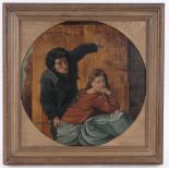 19th century oil on canvas, an amorous couple, unsigned, 19" x 19", framed.