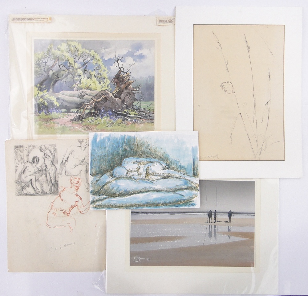 Folder of watercolours and drawings, including works by Albert Taylor, G Marler and A Thomson, (12). - Image 3 of 4