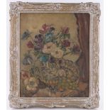 Early 20th century oil on board, still life of flowers, unsigned, 24" x 20", framed.