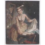 19th century oil on canvas, The Suitor, unsigned, 18" x 14", unframed.