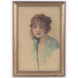Dorothy Morgan, watercolour, portrait of a girl, signed, 16" x 10.5", framed.