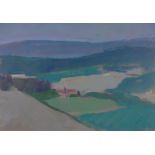 Robin Holtom, oil on paper, landscape view Casole D'elsa, Tuscany, signed with monogram, 8" x 12",