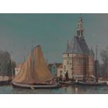 Anthony Flemming, oil on canvas, continental harbour scene, signed, 16" x 22", framed.