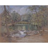George Burtonshaw, watercolour, still pool, Llugwy river, North Wales, signed, 16" x 20", framed.