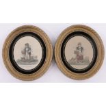 Pair of 19th century hand coloured engravings, studies of country children, 6" x 5", framed.
