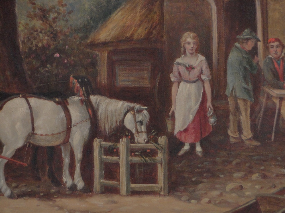 G J Pothill, oil on canvas, a scene outside a Country Inn, signed and dated 1901, 20" x 16", framed. - Image 2 of 4