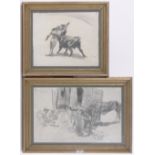 Erich Wolfsfeld (1884-1956), charcoal drawing, farm workers, signed, 12" x 20" and Matador,