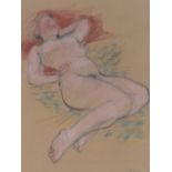 Audrey Lanceman (born 1931), coloured pastels, reclining nude, signed, 17" x 12.5", framed.