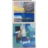 John Evans, oil on board, Deep Blue Newlyn, 22" x 22", label verso and similar oil on board,