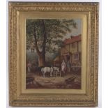 G J Pothill, oil on canvas, a scene outside a Country Inn, signed and dated 1901, 20" x 16", framed.