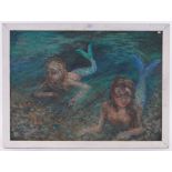 Maurice Mann (1921-1997), 4 coloured pastels on board, studies of children and mermaids,