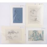 Raymond Sheppard (1913-1958), 4 pencil and crayon drawings, studies of children and animals,