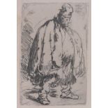 After Rembrandt, etching, a beggar published 1880, plate size 4.5" x 3", framed.