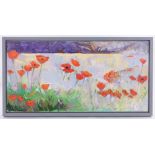 Clive Fredriksson, oil on canvas, poppies, 19.5" x 39", framed.