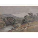 Edmund Morison Wimperis (1835-1900), watercolour, Welsh river landscape, signed with monogram,
