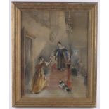 Charles Robert Leslie RA (1794-1859), watercolour, children descending a staircase, 23" x 18",