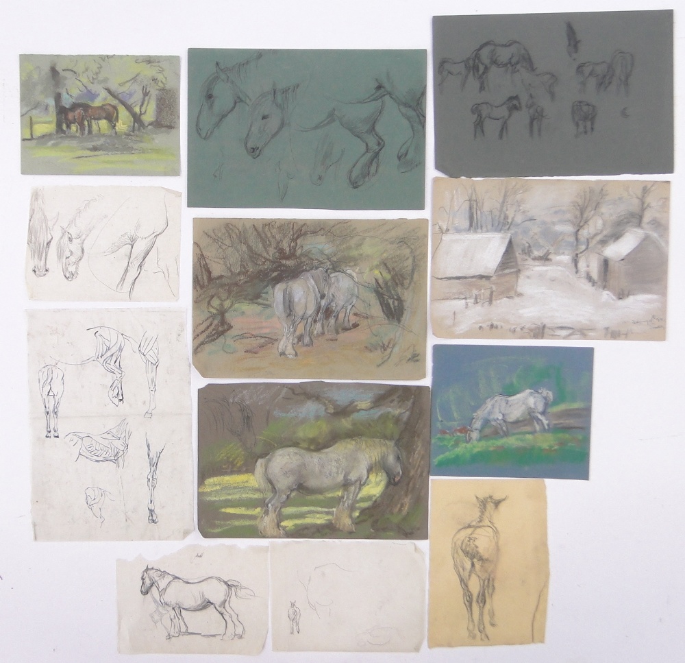 Circle of Lucy Kemp Welch (1869-1958), folder of pastels and drawings,