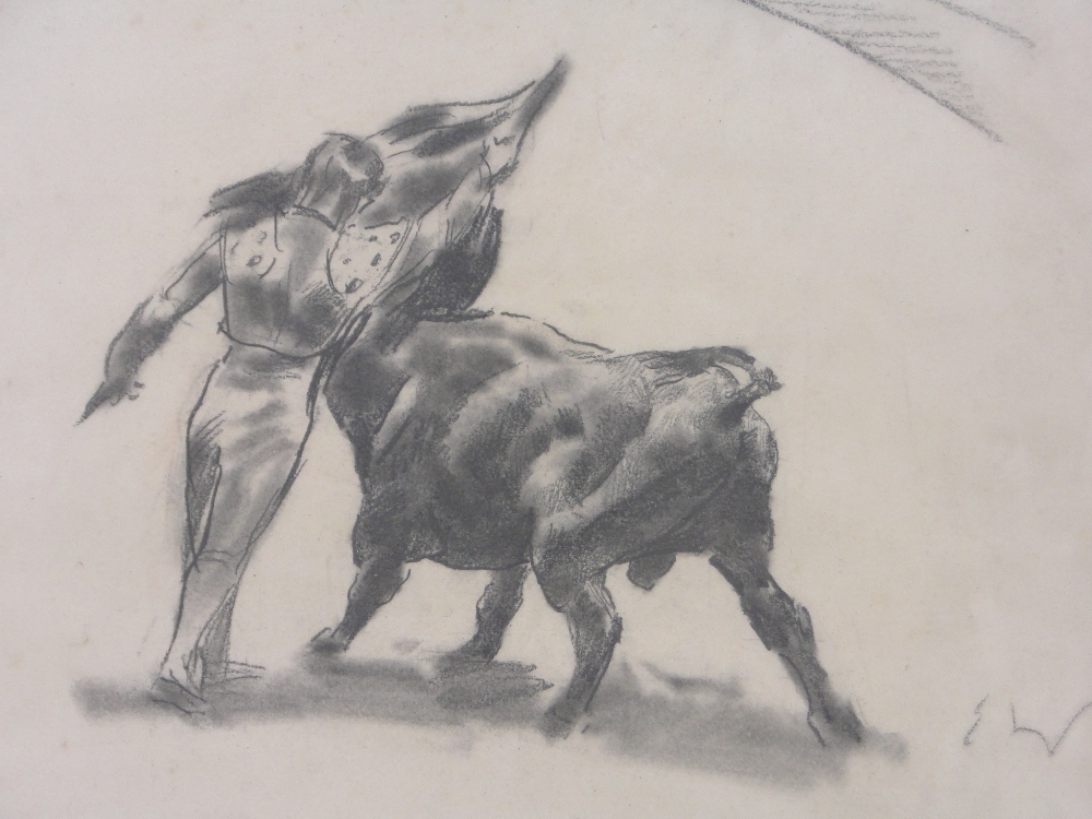 Erich Wolfsfeld (1884-1956), charcoal drawing, farm workers, signed, 12" x 20" and Matador, - Image 3 of 4