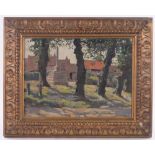 Audrey Jennings, oil on board, village scene, signed, 13" x 17.5", framed.