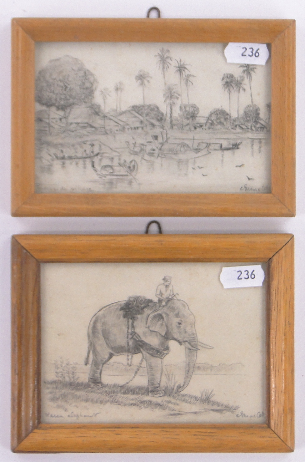 E MacColl, 5 pencil drawings circa 1900, Colonial scenes including the Palace at Mandalay, - Image 5 of 8