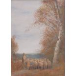 Fred Hines (act. 1875-1928), watercolour, shepherd and sheep, signed, 16" x 11", framed.