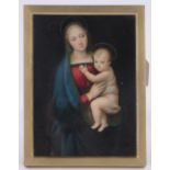 19th century oil painting on ivory, The Madonna and infant Christ, unsigned, 7.5" x 5.5", framed.