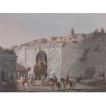 After James Hunter, hand coloured aquatint, The Delhi Gate at Bangalore, published 1804,