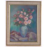 Follower of Marcel Dyf, coloured pastels, still life roses in a vase, bears signature, 18" x 13",