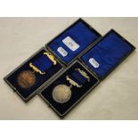 2 Antique cased Hull School attendance medals.