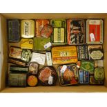 A collection of miniature tins, tobacco tins, gramophone needles, Indigestion tablets, etc.