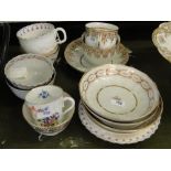Collection of early English porcelain tea bowls and saucers and tea cups and saucers, (15).