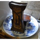 Oriental charger, a mahogany box and a Crawford's biscuit tin full of buttons.