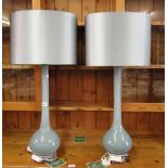 Pair of tall grey table lamps and matching shades.