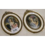 A pair of French oval gilt framed miniature portraits, Marie Antoinette and another.