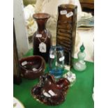 A Whitefriars glass vase, dishes, scent bottle, etc.