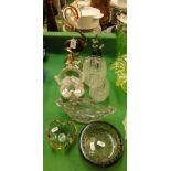 Murano glass bird, Victorian pressed glass vases, Whitefriars small dishes, etc.