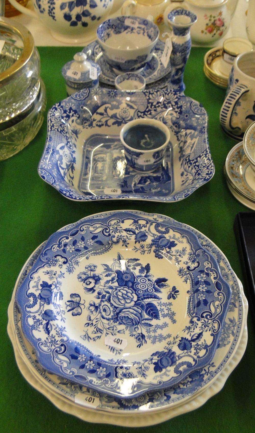 Spode Italian pattern fruit bowl, teaware and other Spode blue and white items.