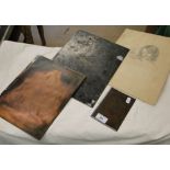 2 Engraved copper plates - portraits and a pencil sketch.