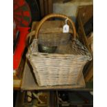 A trug, a basket and a plated pot.