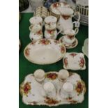 Royal Albert "Old Country Roses" breakfast ware including toast rack and eggcups.