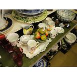 A Coronaware fruit bowl, glass paperweights, Cranberry goblets, etc.