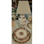 Mason's "Kensington" table lamp, 2 jars and covers and various dinner plates.