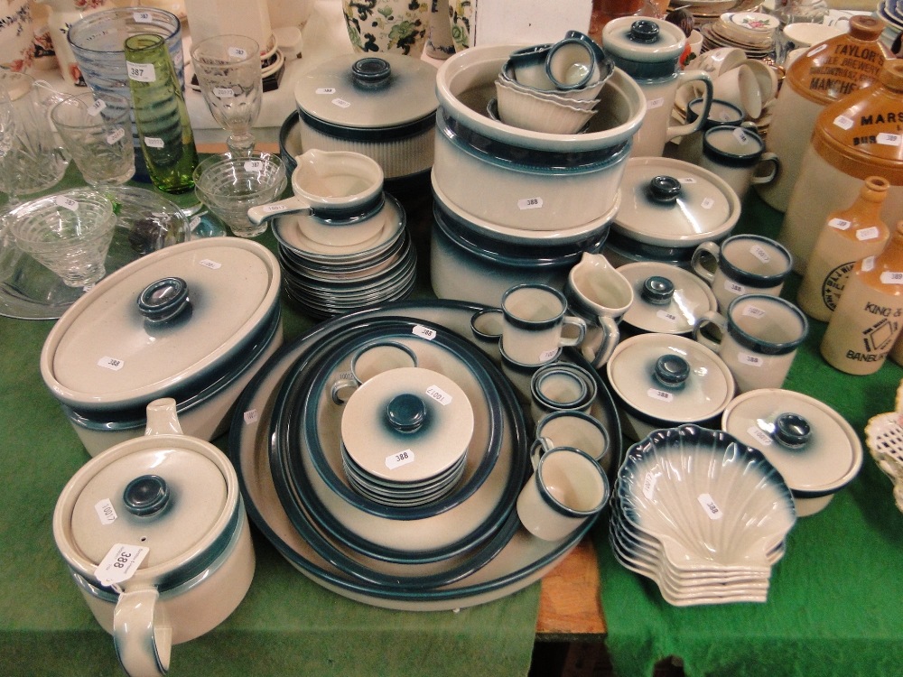 Wedgwood "Blue Pacific" dinner service and matching coffee ware including tureens and teapot.