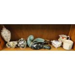 Teapot, Oriental bowl, glass ornamental knife in scabbard, etc.