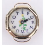 A rare 9ct gold lady's Suffragette wristwatch, "Vote For Women" enamel dial, circa 1910,