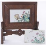 A 19th century Chinese porcelain plaque, handpainted bird and chrysanthemum design,