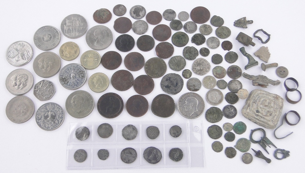 Collection of Roman hammered and later coinage, also Medieval and Roman metal artefacts.